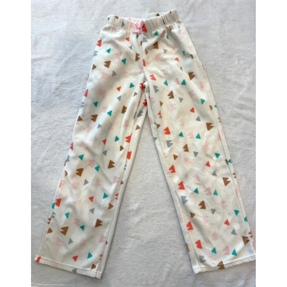 Eddie Bauer Kids Fleece Pajama Pants White Geometric Triangle Print L 14/16